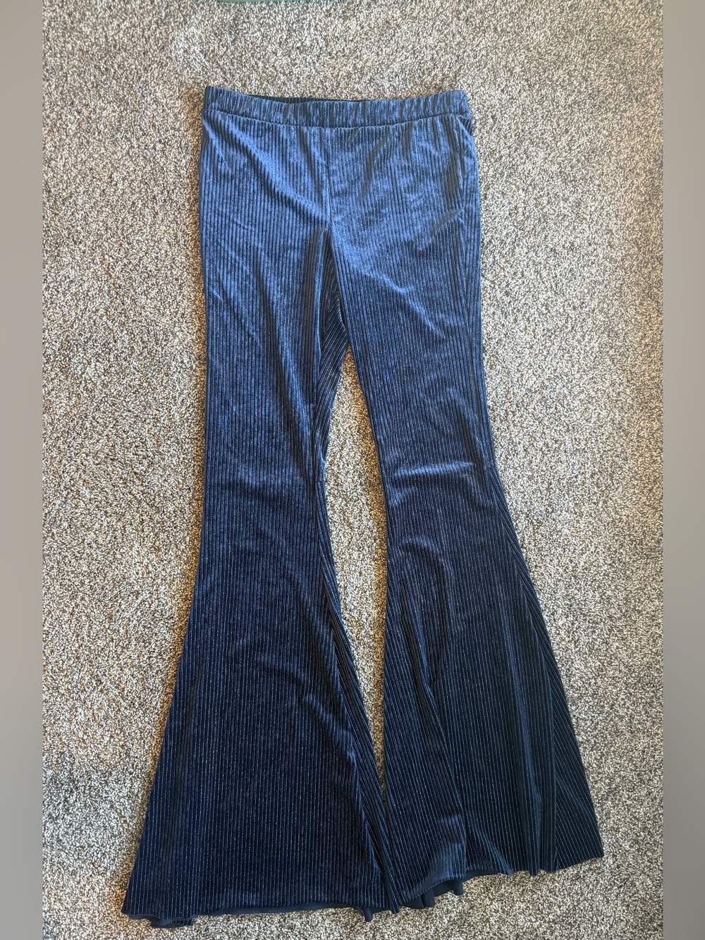 Lizard Thicket Boutique Navy Ribbed Velvet Flared Pants